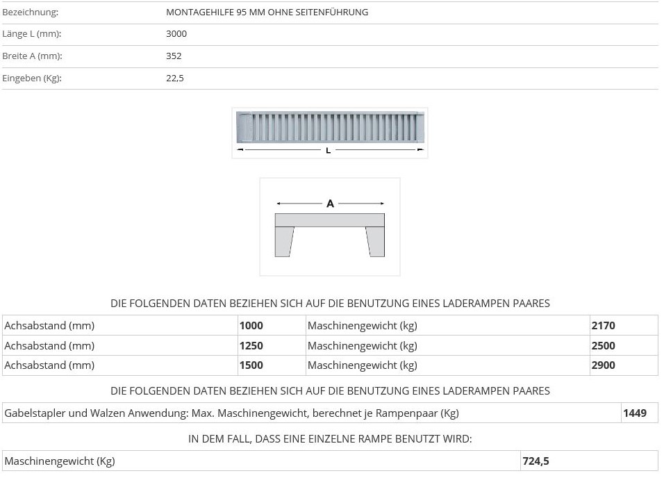 Verladerampe 3000 mm ohne Seitenführung
