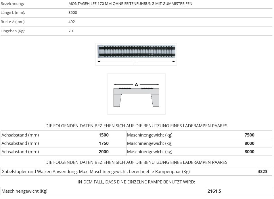 Verladerampe 3500 mm ohne Rand mit Gummiauflage