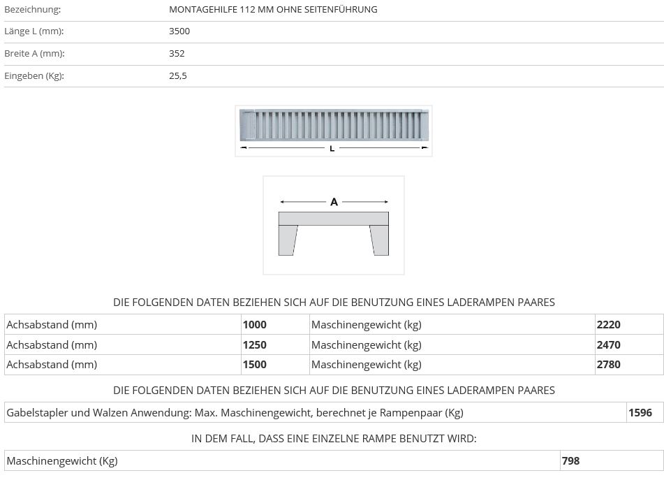 Verladerampe 3500 mm ohne Seitenführung