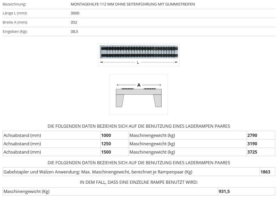 Verladerampe 3000 mm ohne Rand mit Gummiauflage
