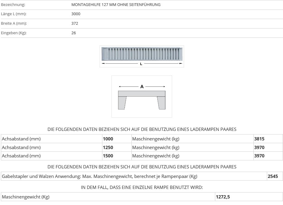 Verladerampe 3000 mm ohne Seitenführung