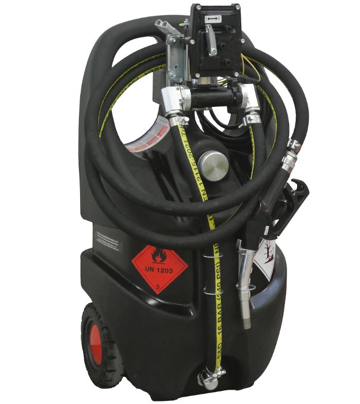 Benzintank Kunststoff, 55 Liter, 12V Pumpe, autom. Zapfhahn, 3m Schlauch | 460x360x900mm (Farbe schwarz)