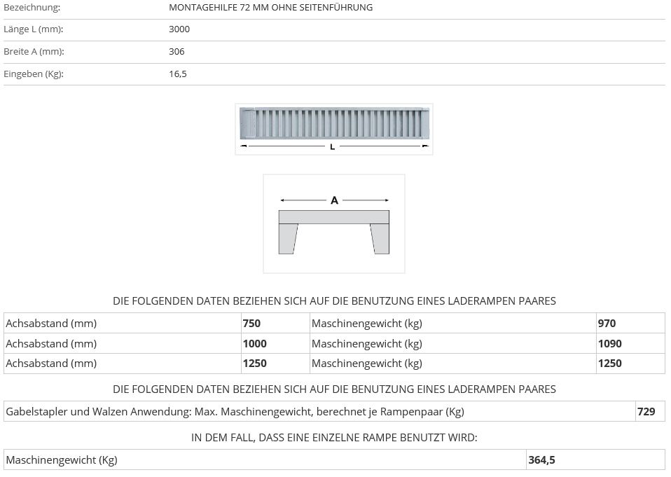 Verladerampe 3000 mm ohne Seitenführung