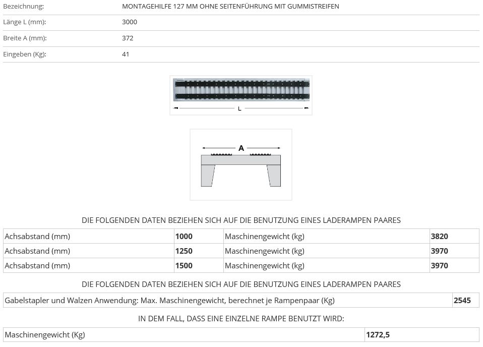 Verladerampe 3000 mm ohne Rand mit Gummiauflage