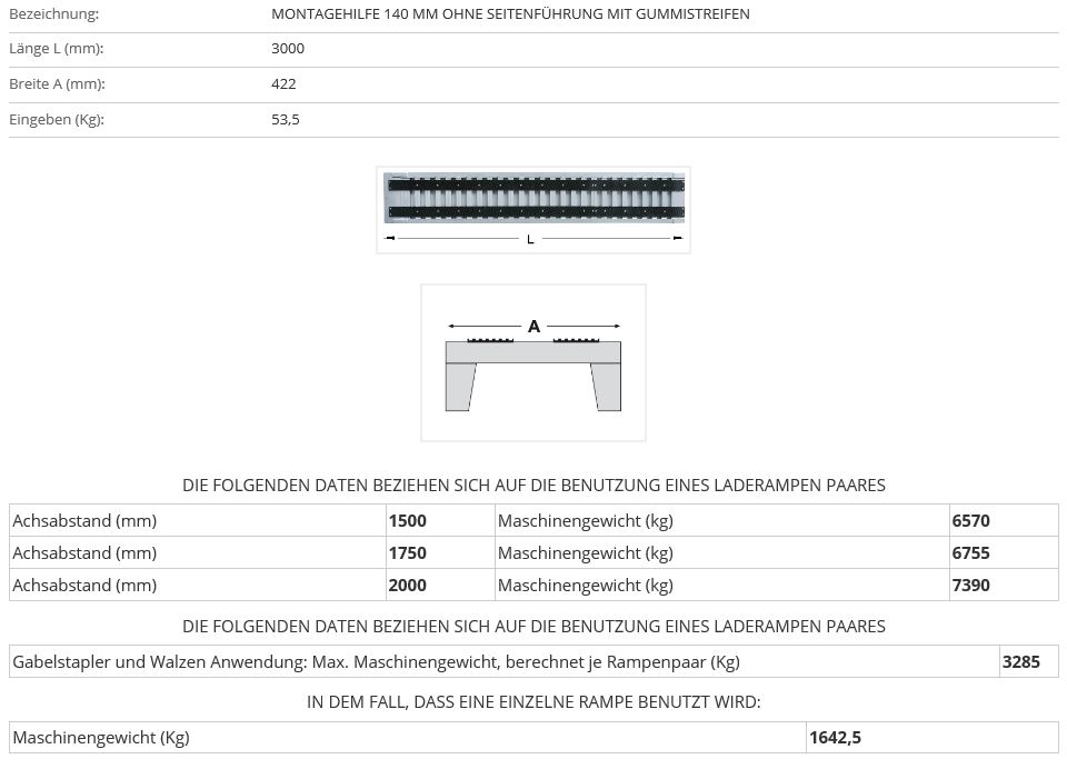 Verladerampe 3000 mm ohne Rand mit Gummiauflage