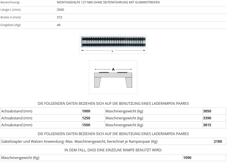 Verladerampe 3500 mm ohne Rand mit Gummiauflage