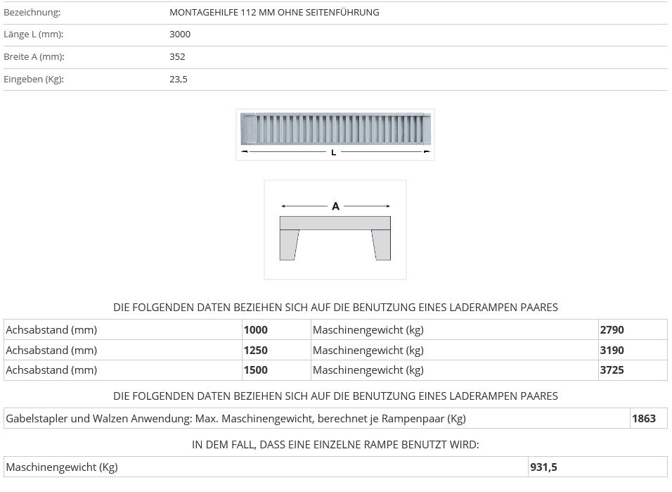 Verladerampe 3000 mm ohne Seitenführung