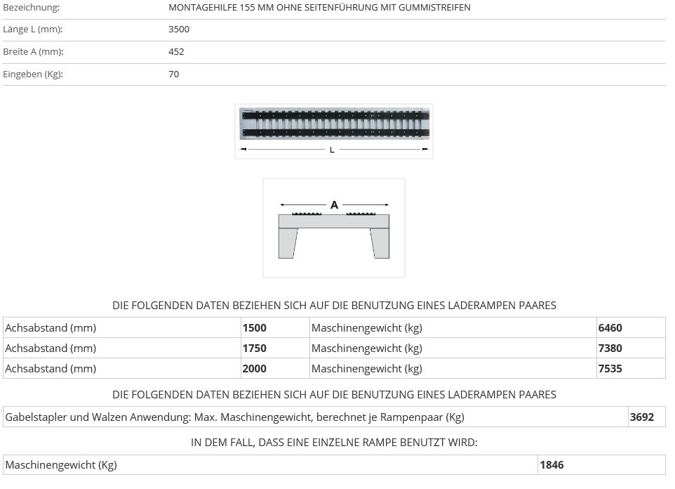 Verladerampe 3500 mm ohne Rand mit Gummiauflage