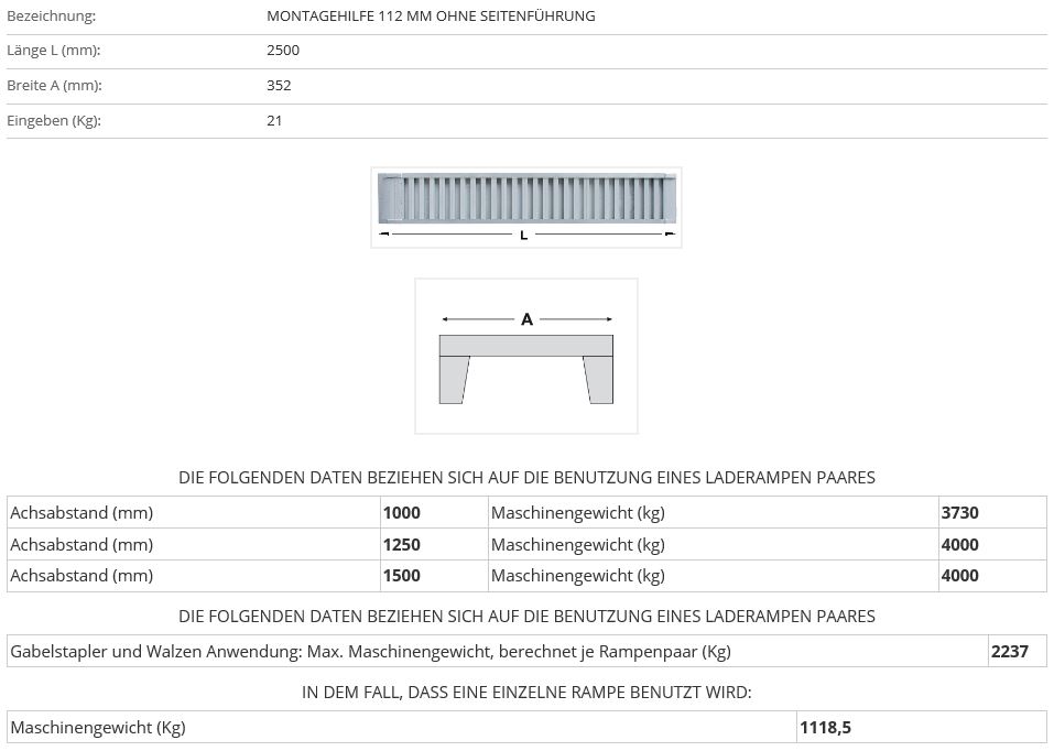 Verladerampe 2500 mm ohne Seitenführung