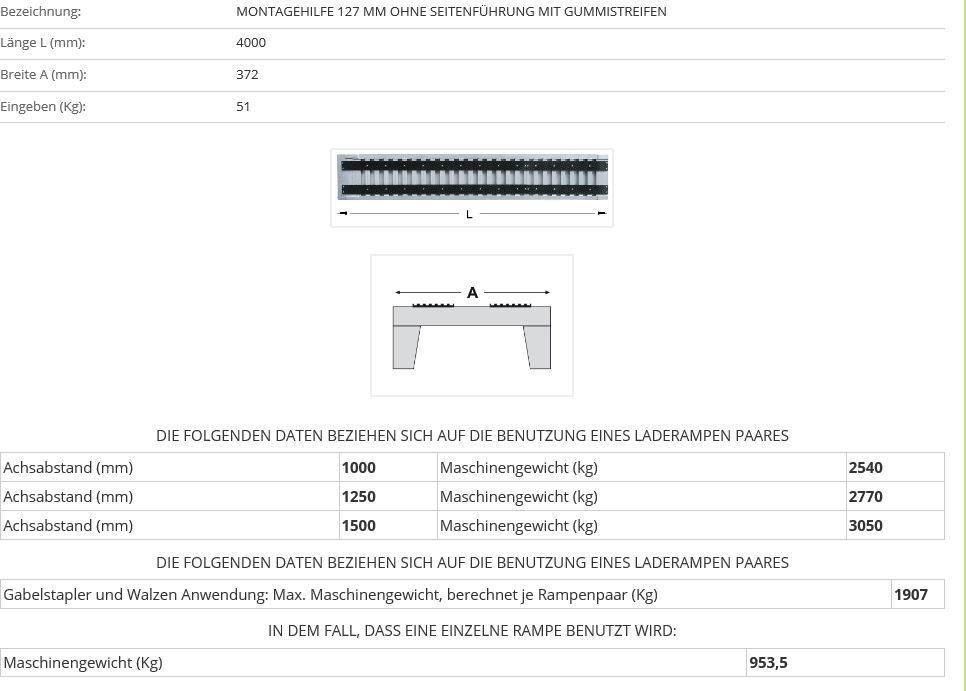 Verladerampe 4000 mm ohne Rand mit Gummiauflage