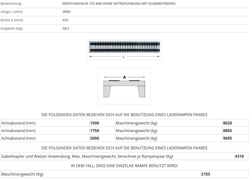 Verladerampe 3000 mm ohne Rand mit Gummiauflage