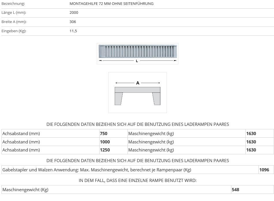 Verladerampe 2000 mm ohne Seitenführung
