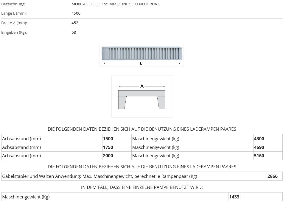 Verladerampe 4500 mm ohne Seitenführung