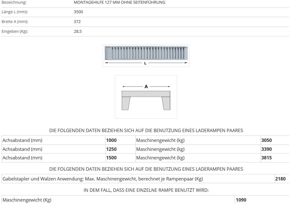 Verladerampe 3500 mm ohne Seitenführung