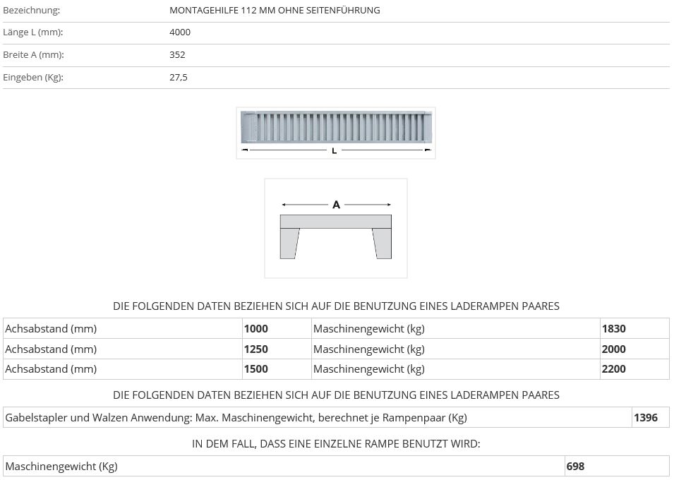 Verladerampe 4000 mm ohne Seitenführung